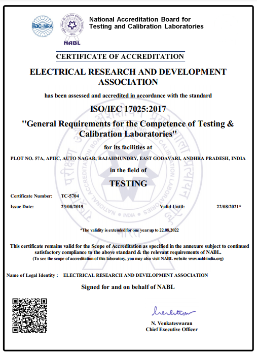 ::Electrical Research and Development Association:: Certificates